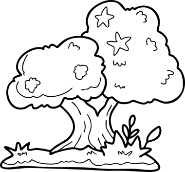 Şirin çizgi film, bahçe, bahar, ağaçlar, çiçekler, bahçe, illüstrasyon, el çizimi