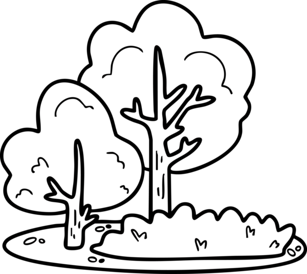 Şirin çizgi film, bahçe, bahar, ağaçlar, çiçekler, bahçe, illüstrasyon, el çizimi