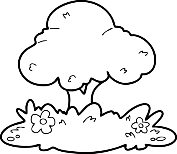 Şirin çizgi film, bahçe, bahar, ağaçlar, çiçekler, bahçe, illüstrasyon, el çizimi