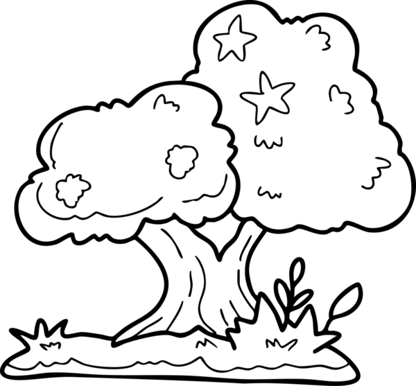 Şirin çizgi film, bahçe, bahar, ağaçlar, çiçekler, bahçe, illüstrasyon, el çizimi