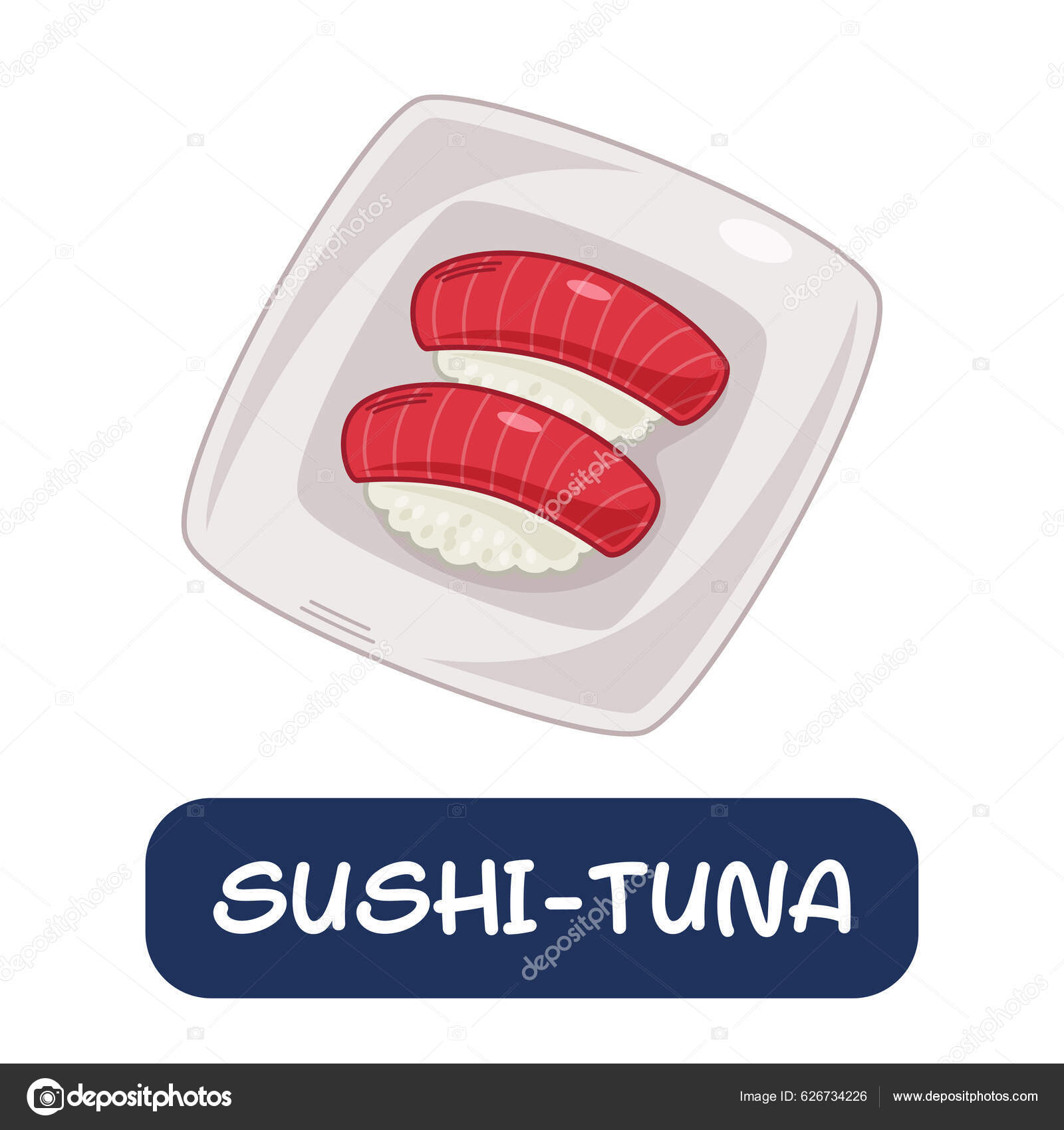 Kartun Sushi Tuna Vektor Makanan Jepang Terisolasi Pada Latar Belakang ...