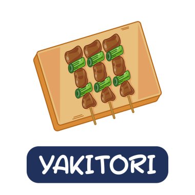 karikatür yakitori, Japon besin vektörü beyaz arka planda izole