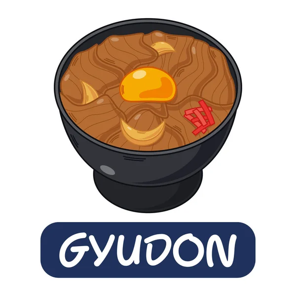 Dibujos Animados Gyudon Vector Comida Japonesa Aislado Sobre Fondo Blanco — Vector de stock