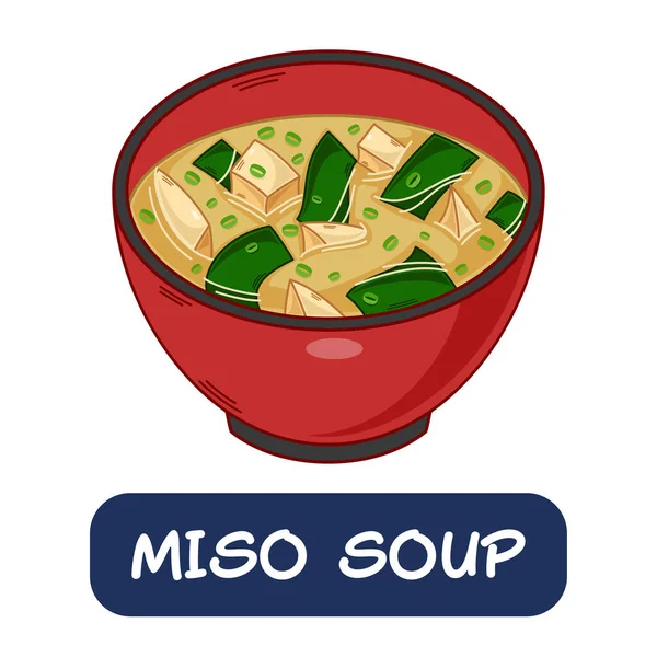 Sup Miso Kartun Vektor Makanan Jepang Diisolasi Pada Latar Belakang - Stok Vektor