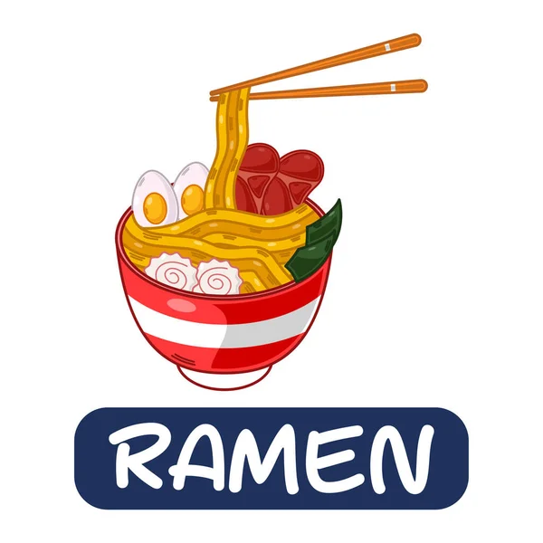 Rajzfilm Ramen Japán Élelmiszer Vektor Elszigetelt Fehér Háttér — Stock Vector