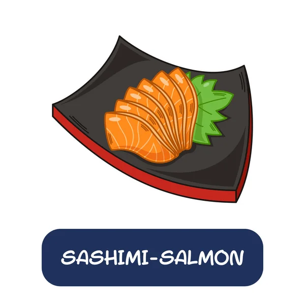 Kartun Sashimi Salmon Vektor Makanan Jepang Diisolasi Pada Latar Belakang - Stok Vektor