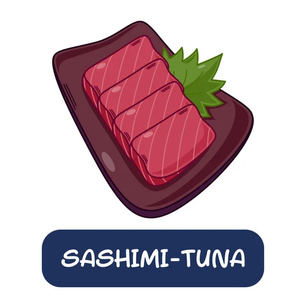 Kartun Sashimi Tuna Vektor Makanan Jepang Diisolasi Pada Latar Belakang - Stok Vektor