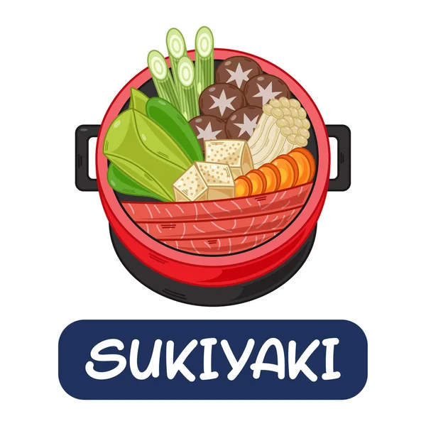Cartoon Sukiyaki Vetor Comida Japonesa Isolado Fundo Branco —  Vetores de Stock
