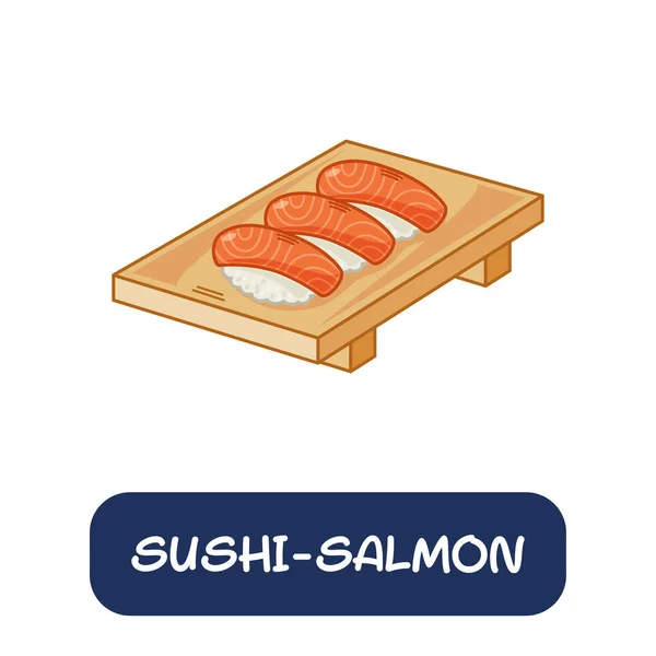 Desenho Animado Sushi Salmão Vetor Comida Japonesa Isolado Fundo Branco — Vetor de Stock