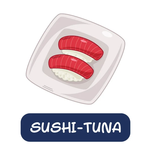 Dibujos Animados Sushi Atún Vector Comida Japonesa Aislado Sobre Fondo — Vector de stock