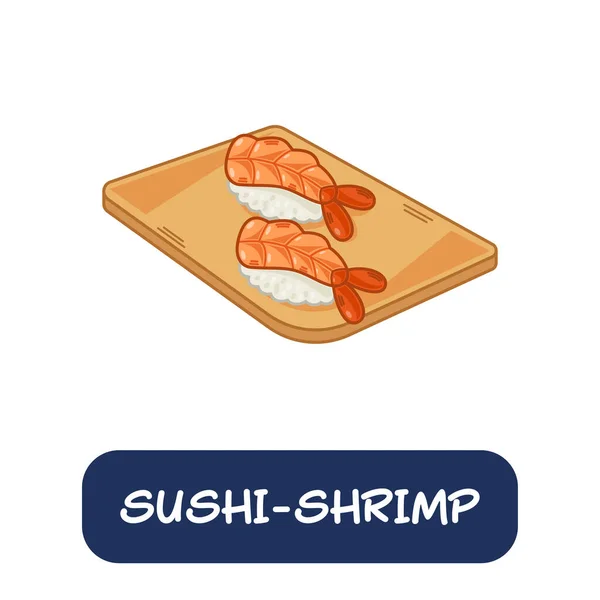Cartoon Sushi Garnelen Japanische Lebensmittel Vektor Isoliert Auf Weißem Hintergrund — Stockvektor