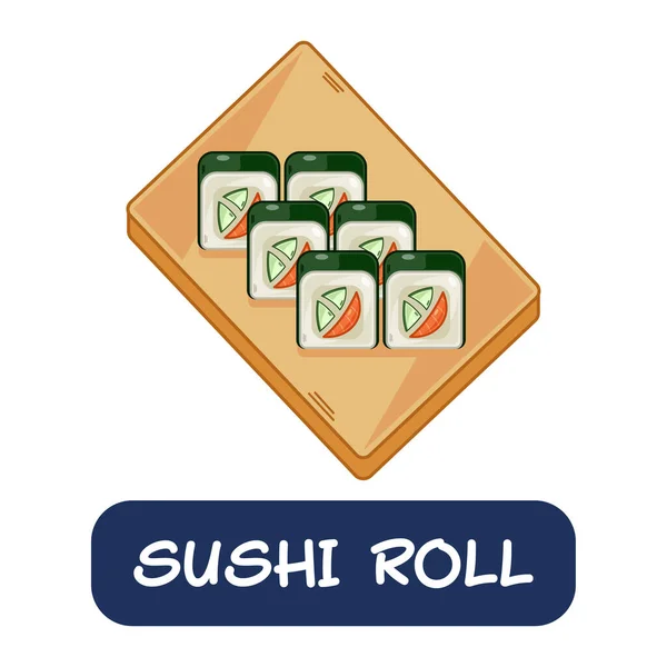 Dessin Animé Sushi Roll Vecteur Alimentaire Japonais Isolé Sur Fond — Image vectorielle