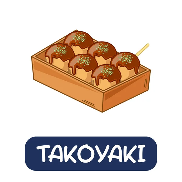 Cartoon Takoyaki Japans Voedsel Vector Geïsoleerd Witte Achtergrond — Stockvector