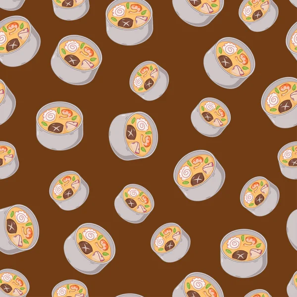 Мультфильм Chawanmushi Японская Еда Бесшовный Узор Красочном Фоне — стоковый вектор