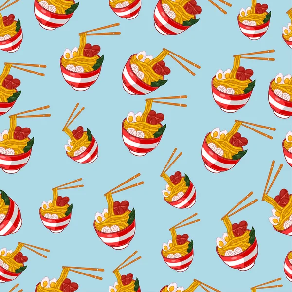 Cartoon Ramen Japanese Food Seamless Pattern Colorful Background — Stock Vector