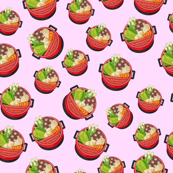 Cartoon Sukiyaki Japanese Food Seamless Pattern Colorful Background — Stock Vector