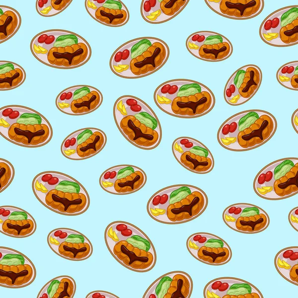 Cartoon Tonkatsu Japanese Food Seamless Pattern Colorful Background — Stock Vector