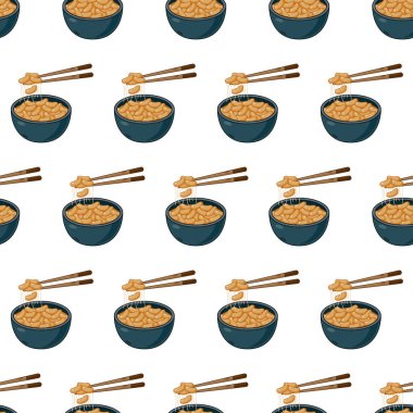 Çizgi film natto, Japon yemekleri renksiz arka planda kusursuz desen