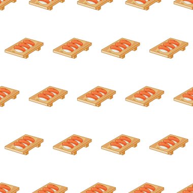 çizgi film suşi-somon, Japon yemekleri renksiz arka planda kusursuz desen