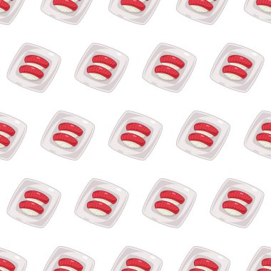 karikatür suşi-ton balığı, Japon yemekleri renksiz arka planda kusursuz desen