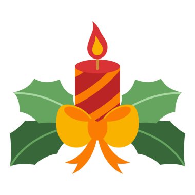 Düz Noel Mum Elementi. Noel etkinliği. Vektör İllüstrasyonu