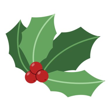 Düz Holly Berry elementi. Noel etkinliği. Vektör İllüstrasyonu