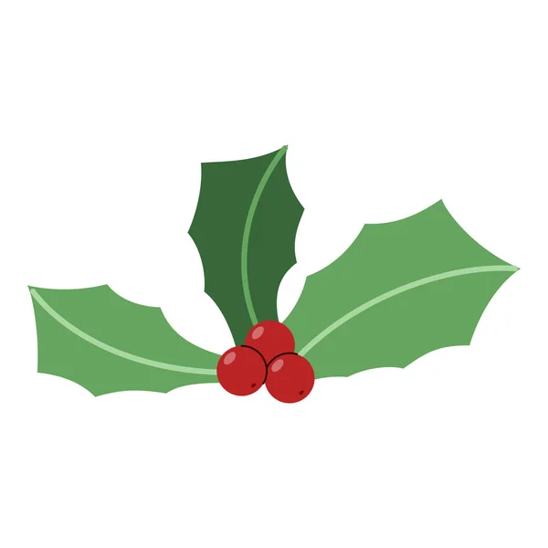 Platte Holly Bessen Element Kerstfeest Vector Illustratie — Stockvector