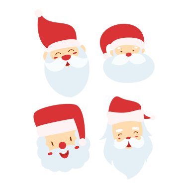 Düz Noel Baba Baş Karakteri. Bohça takımı. Noel etkinliği. Vektör İllüstrasyonu