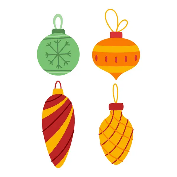 Flache Weihnachtskugel Ornament Element Bündel Set Vorhanden Weihnachtsfeier Vektorillustration lizenzfreie Stockvektoren