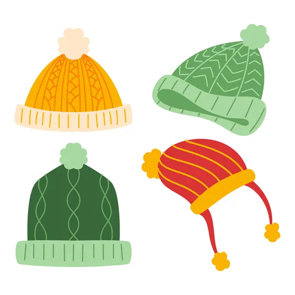 Elemento Cappello Invernale Piatto Set Pacchi Evento Natale Illustrazione Vettoriale Illustrazioni Stock Royalty Free