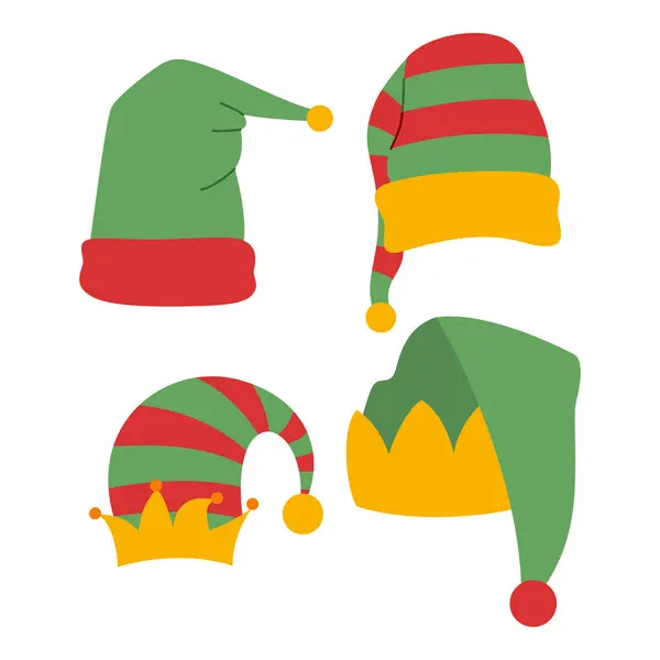 Elemento Piatto Elfo Cappello Set Pacchi Evento Natale Illustrazione Vettoriale Illustrazione Stock