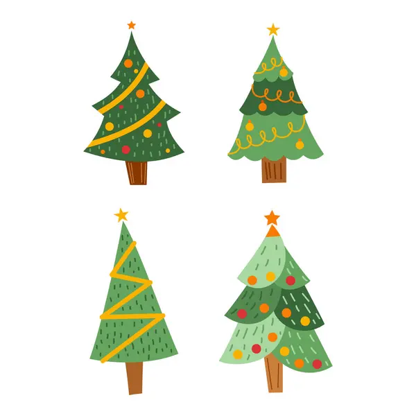 Flaches Weihnachtsbaumelement Bündel Set Vorhanden Weihnachtsfeier Vektorillustration lizenzfreie Stockillustrationen