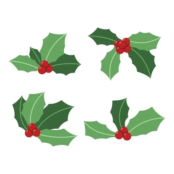Flat Holly Berries Element Bündel Set Vorhanden Weihnachtsfeier Vektorillustration lizenzfreie Stockvektoren