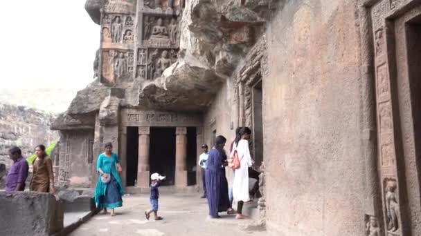 Ajanta Maharashtra India June 2022 Tourists Visiting Seeing Ajanta Caves — Stock Video
