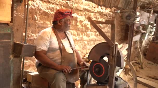 Nagpur Maharashtra India January 2023 Sawmill Worker Cutting Wood Sawmill — Stock Video