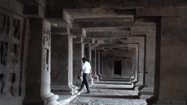 Aurangabad Maharashtra Indien Juni 2022 Interiör Syn Ellora Grotta Komplex — Stockvideo