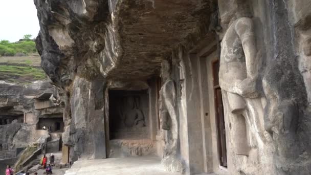 Аурангабад Махараштра Індія Червня 2022 Року Дивовижні Деталі Стародавнього Печерного — стокове відео