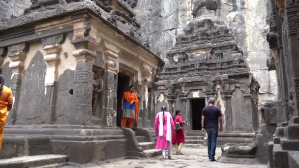 Аурангабад Махараштра Индия Июня 2022 Года Детали Древнего Пещерного Комплекса — стоковое видео