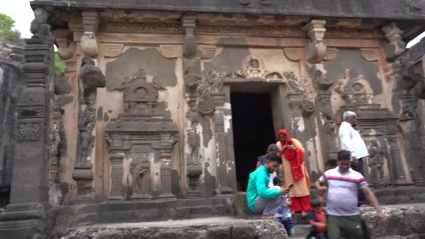Аурангабад Махараштра Индия Июня 2022 Года Детали Древнего Пещерного Комплекса — стоковое видео