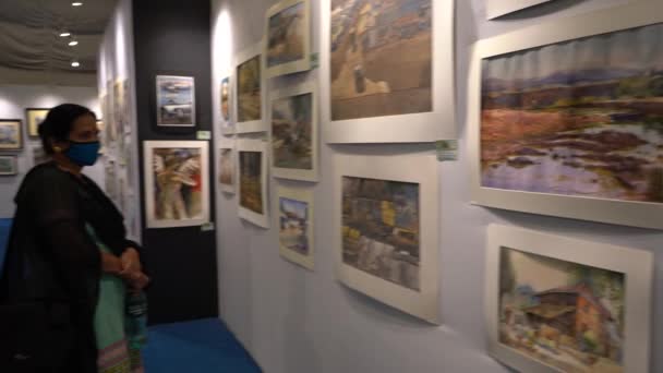 Khajuraho Madhya Pradesh India Maart 2022 Mensen Bezoeken Kunsttentoonstellingen Van — Stockvideo
