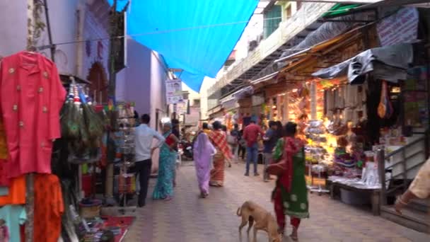 Vrindavan Indien September 2022 Lokaler Markt Händler Und Anhänger Auf — Stockvideo