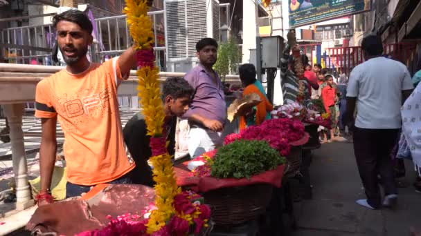 Vrindavan Inde Septembre 2022 Marché Local Vendeurs Dévots Dans Les — Video