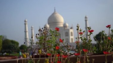 AGRA, UTTAR PRADESH, INDIA, 28 AĞUSTOS 2022: Hindistan ve dünyanın dört bir yanından gelen turistler Taj Mahal 'i ziyaret edip izliyorlar, Taj Mahal ise Agra' daki UNESCO Dünya Mirası sahası..