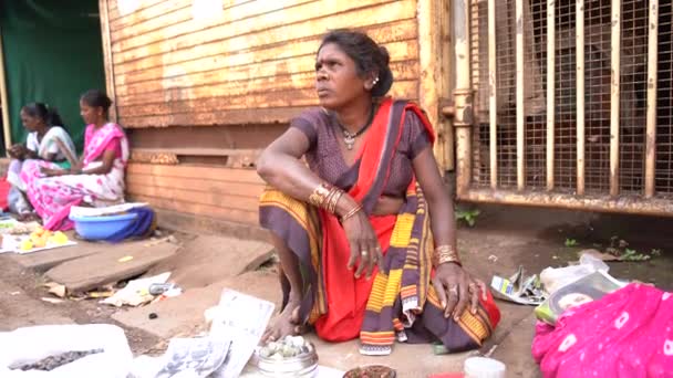 ラトナジリ マハラシュトラ インド 18マルシュ2023 市の通り市場で魚を販売する女性 — ストック動画