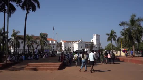 Goa India March 2023 Туристичний Візит Старовинної Базиліки Церкви Бомба — стокове відео