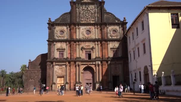 Goa India Марта 2023 Туристический Визит Древнюю Базилику Церкви Бом — стоковое видео
