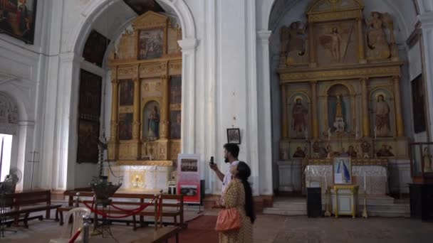 Goa India Marzo 2023 Visita Turística Antigua Basílica Bom Jesús — Vídeo de stock