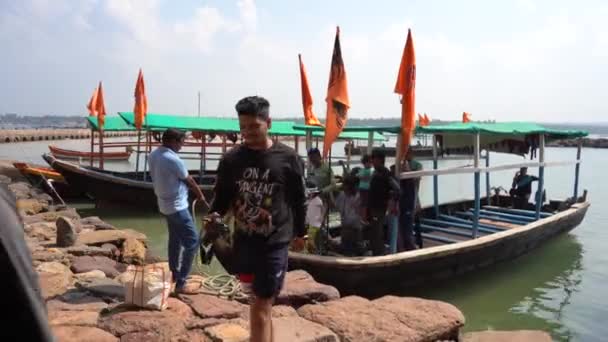 Malvan Maharashtra India Maart 2023 Toeristen Reizen Boot Naar Sindhudurg — Stockvideo