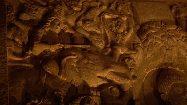 Interior Caverna Ajanta Caverna Salão Culto Com Elementos Projeto Vihara — Vídeo de Stock
