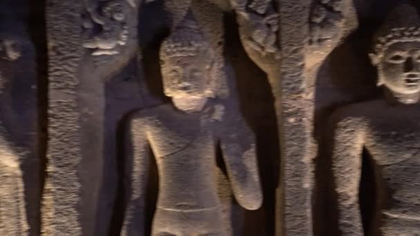Wnętrze Jaskini Ajanta Jaskinia Sala Kultu Elementami Projektu Vihara Wpisane — Wideo stockowe